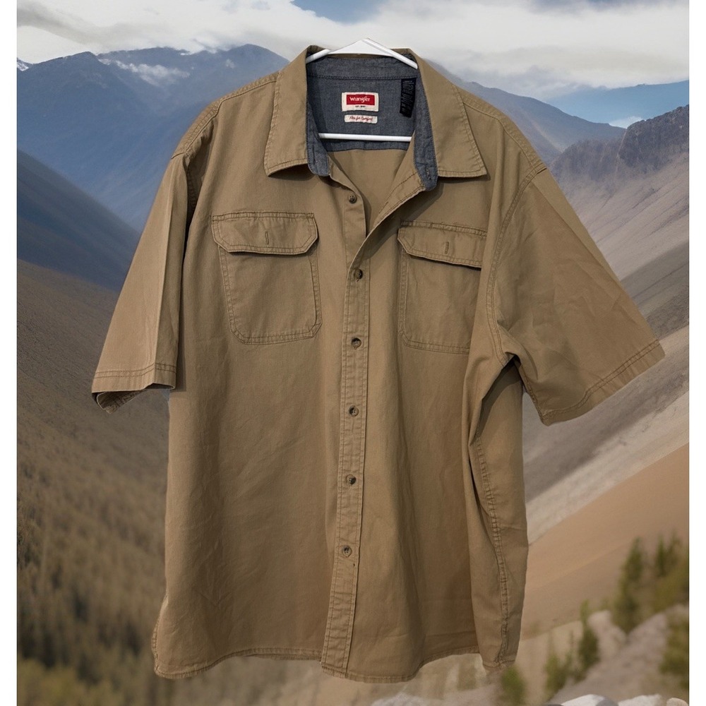 Wrangler Flex For Comfort Shirt Men's Work 3XL Khaki Short Sleeve